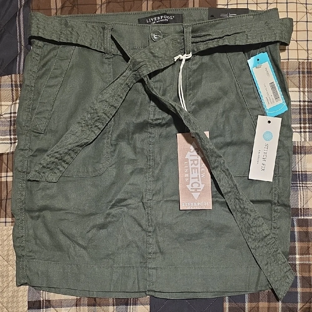 Liverpool Olive Belted Skirt - Picture 1 of 11